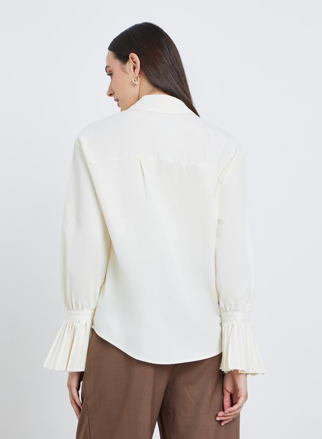 Styli Solid Pleated Detail Long Sleeve Shirt - Image 5