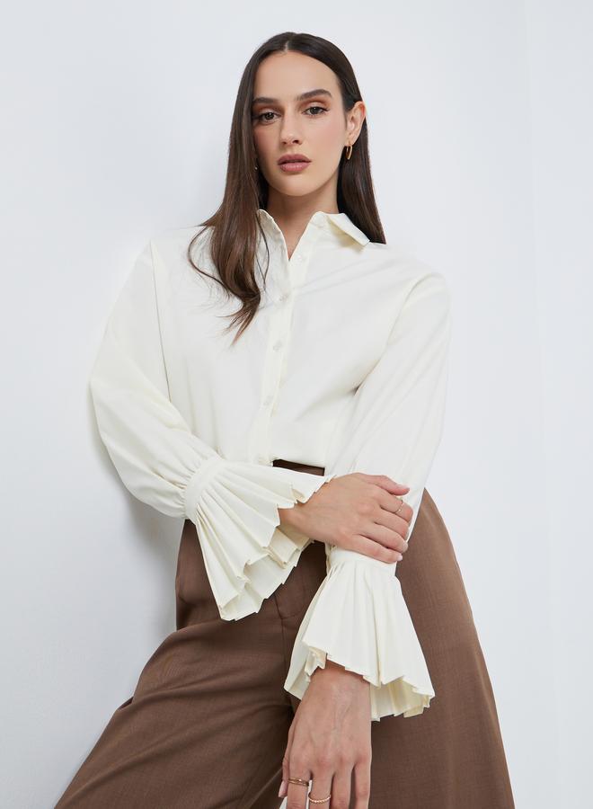 Styli Solid Pleated Detail Long Sleeve Shirt - Image 1