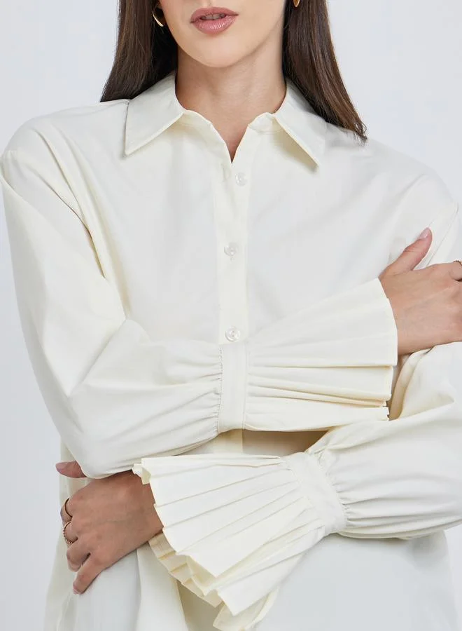 Styli Styli Solid Pleated Detail Long Sleeve Shirt