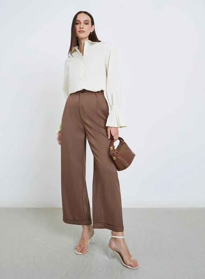 Styli Styli Solid Pleated Detail Long Sleeve Shirt