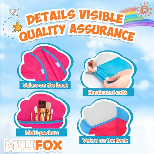 Milifox 2 Pack Kids Art Smock, Toddler Painting Smock,Waterproof Long Sleeve Kids Art Apron with 3 Pockets for Children - Image 2
