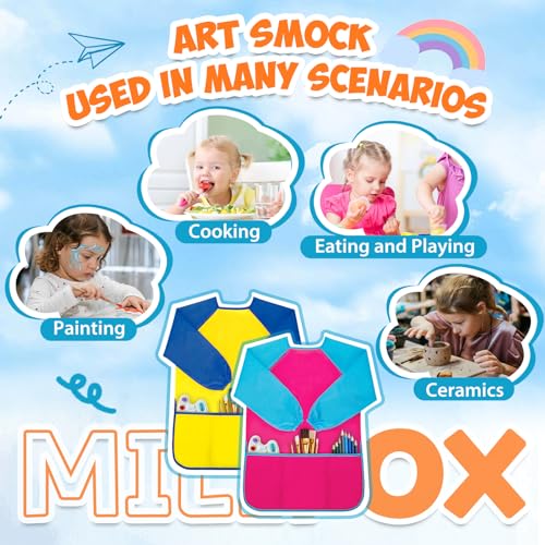 Milifox 2 Pack Kids Art Smock, Toddler Painting Smock,Waterproof Long Sleeve Kids Art Apron with 3 Pockets for Children - Image 5