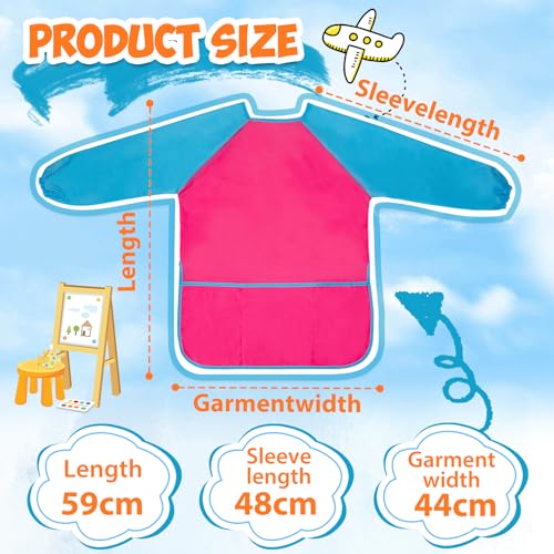 Milifox 2 Pack Kids Art Smock, Toddler Painting Smock,Waterproof Long Sleeve Kids Art Apron with 3 Pockets for Children - Image 3