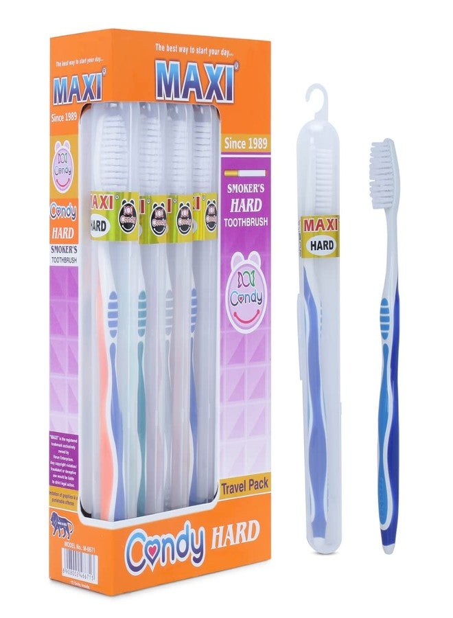 MAXI Candy Hard Bristle Manual Toothbrush for Adults with Anti-Bacterial Travel Case | Big Brush Head for Deep Plaque Removal & Stain Cleaning | Multicolor Pack of 12 - Image 1
