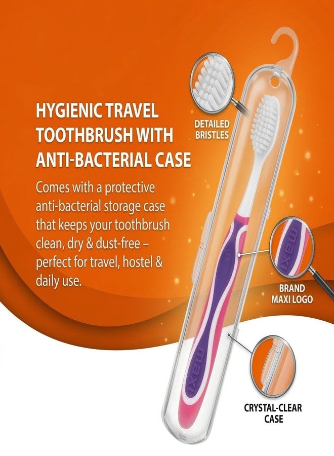 MAXI Candy Hard Bristle Manual Toothbrush for Adults with Anti-Bacterial Travel Case | Big Brush Head for Deep Plaque Removal & Stain Cleaning | Multicolor Pack of 12 - Image 4
