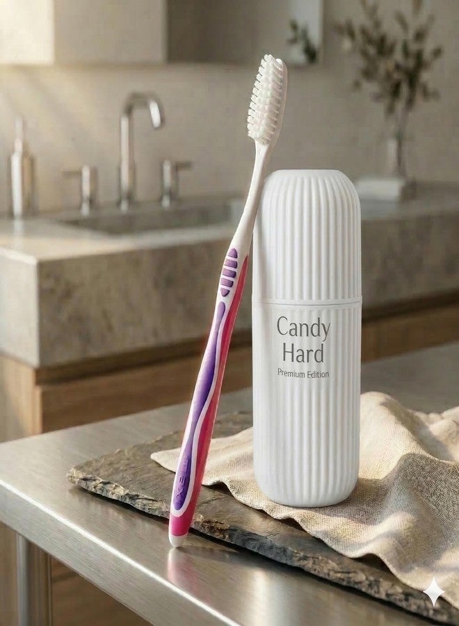 MAXI Candy Hard Bristle Manual Toothbrush for Adults with Anti-Bacterial Travel Case | Big Brush Head for Deep Plaque Removal & Stain Cleaning | Multicolor Pack of 12 - Image 5
