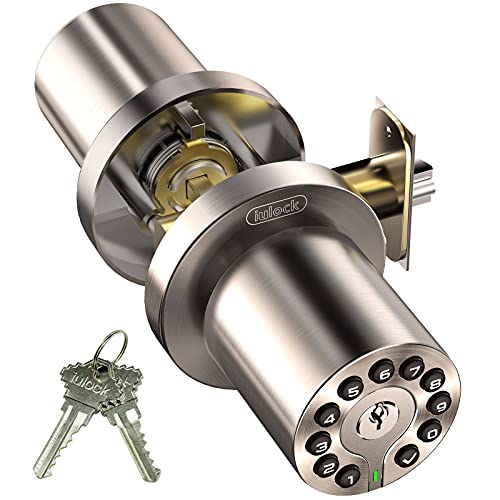 iulock Waterproof Electronic Door Knob with Keypad and Key, Auto Lock, Satin Nickel, 50 Codes, Easy to use and install for Office/Warehouse/Bedroom/Garage - Image 1