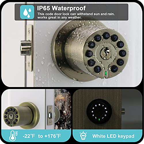 iulock Waterproof Electronic Door Knob with Keypad and Key, Auto Lock, Satin Nickel, 50 Codes, Easy to use and install for Office/Warehouse/Bedroom/Garage - Image 4