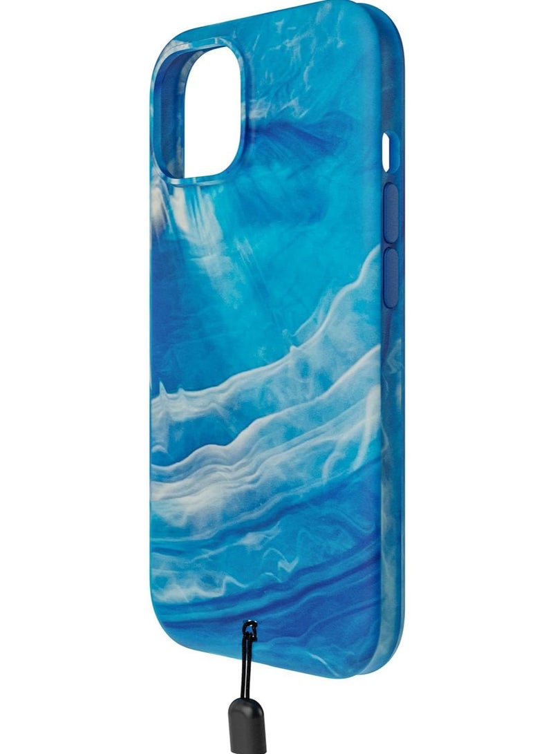 Bodyguardz غطاء هاتف آيفون 15 من كارفي ماربل متوافق مع ماغسيف مع حبل - أزرق/أبيض - Image 1