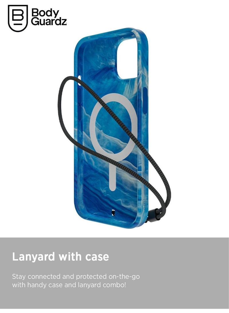Bodyguardz غطاء هاتف آيفون 15 من كارفي ماربل متوافق مع ماغسيف مع حبل - أزرق/أبيض - Image 2