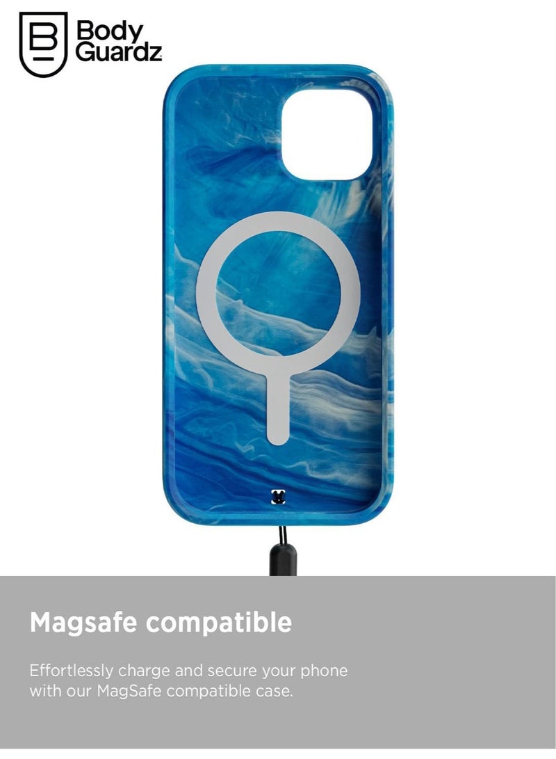 Bodyguardz غطاء هاتف آيفون 15 من كارفي ماربل متوافق مع ماغسيف مع حبل - أزرق/أبيض - Image 4