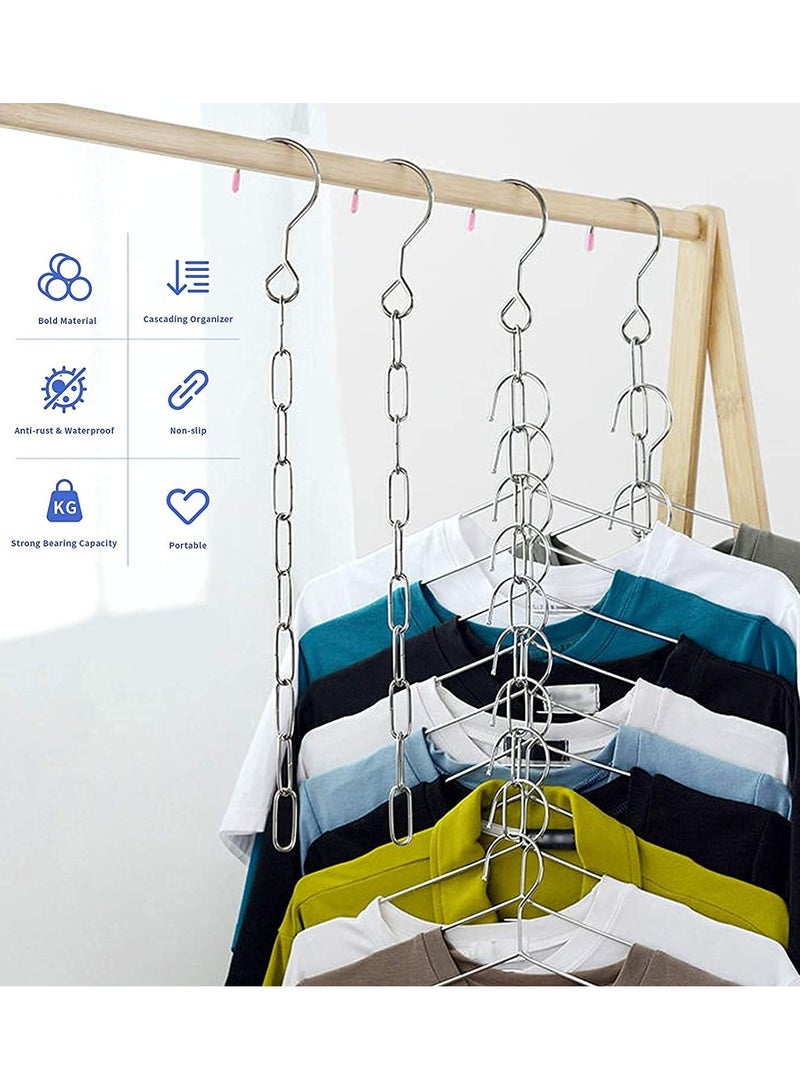 SOLARAE 4 Piece Stainless Steel Hanger Chain, Closet Organizer and Storage, Space Saving Hanger, Great for Shirts Pants Dress Coat, College Dorm Room Essentials Wardrobe Chain - Image 3