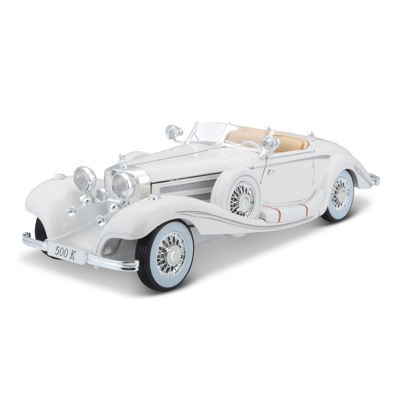Tobar Maisto Plastic 1:18 Scale 1936 M-B 500 K Type Specialroadster Diecast Vehicle , White - Image 1