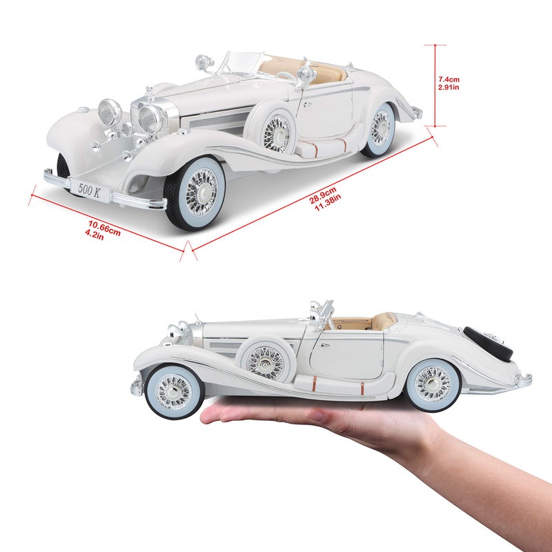 Tobar Maisto Plastic 1:18 Scale 1936 M-B 500 K Type Specialroadster Diecast Vehicle , White - Image 4