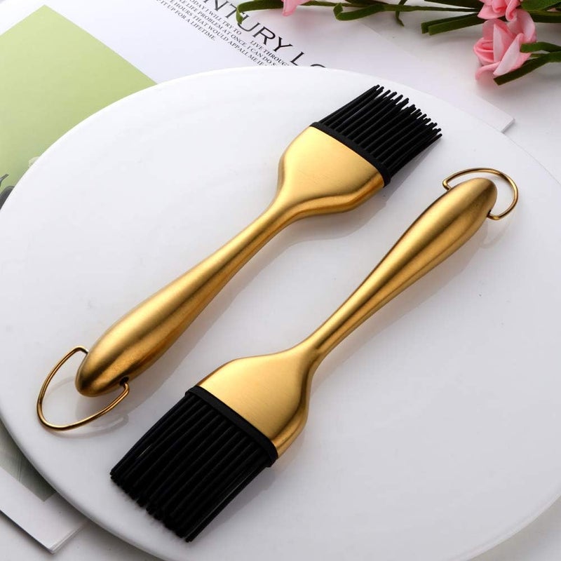 mingcheng 2 Pack Grill Basting Brush with 2 Pack Back Up Silicone Brush Heads, No Shed Bristles Stainless Steel Handles Heatproof Rust Resistant, Pastry Brushes for Kitchen Cooking BBQ, Dishwasher Safe Gold - Image 3