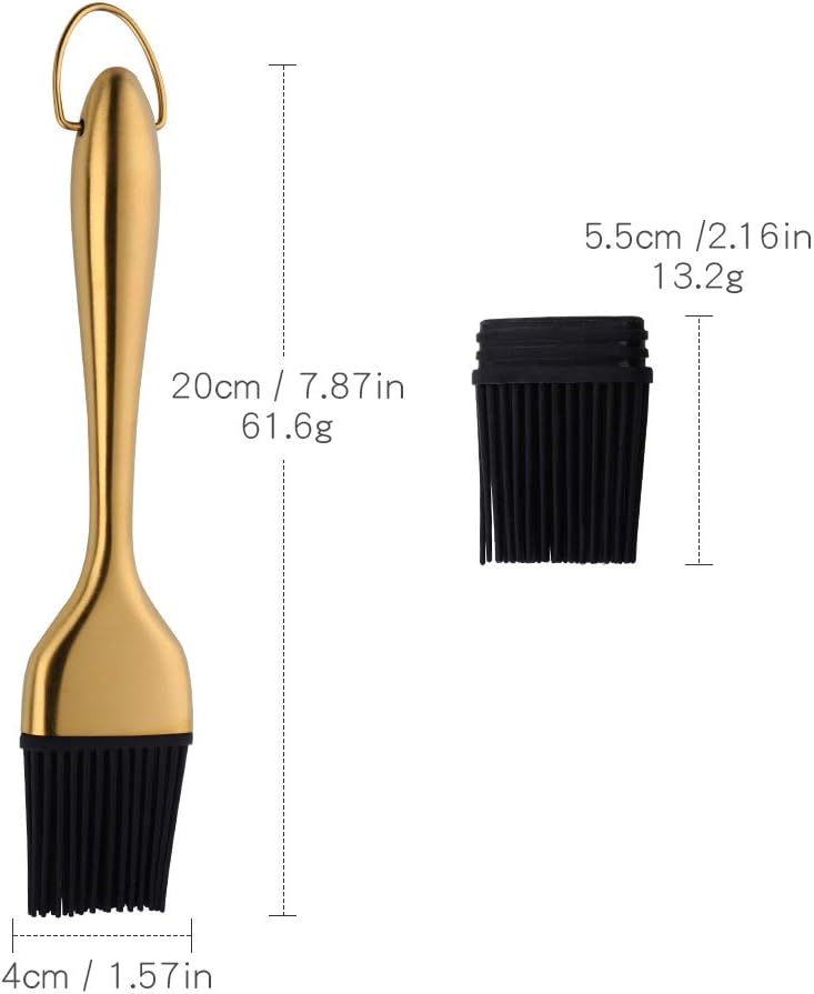 mingcheng 2 Pack Grill Basting Brush with 2 Pack Back Up Silicone Brush Heads, No Shed Bristles Stainless Steel Handles Heatproof Rust Resistant, Pastry Brushes for Kitchen Cooking BBQ, Dishwasher Safe Gold - Image 2
