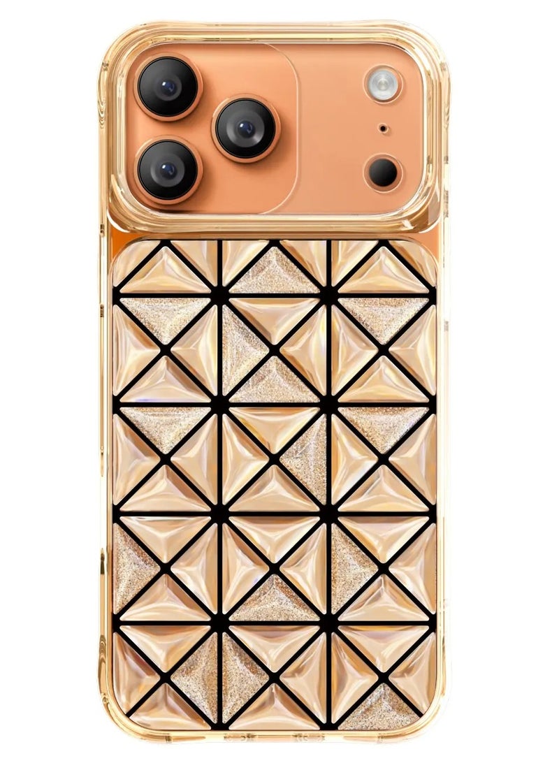 LEVELO iPhone 17 Pro Max Case Hexa 3D IML With Shock-Resistant Bumper & Raised Bezels For Camera And Screen / Ever-Clear Technology / Modern Geometric Pattern / Impact-Resistant Corners Back Cover - Orange - Image 1