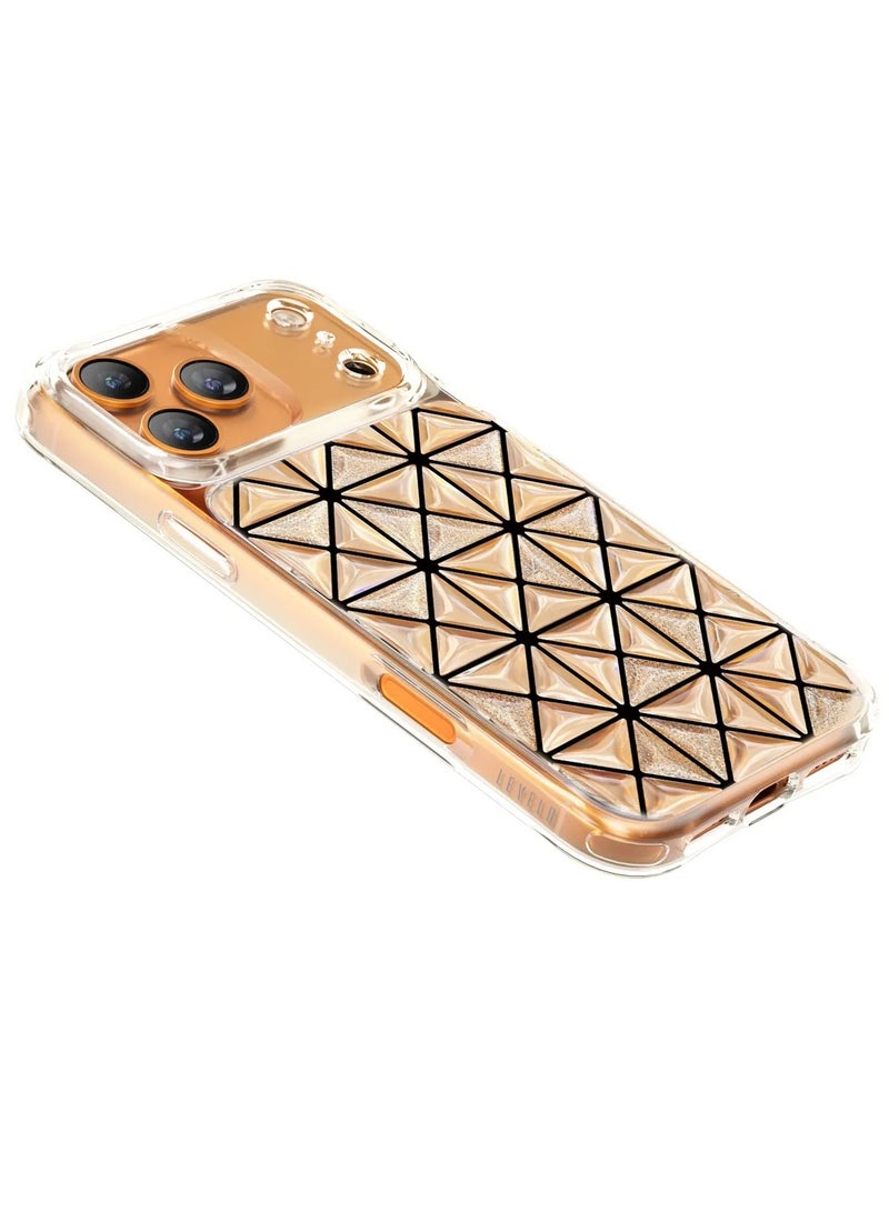 LEVELO iPhone 17 Pro Max Case Hexa 3D IML With Shock-Resistant Bumper & Raised Bezels For Camera And Screen / Ever-Clear Technology / Modern Geometric Pattern / Impact-Resistant Corners Back Cover - Orange - Image 4
