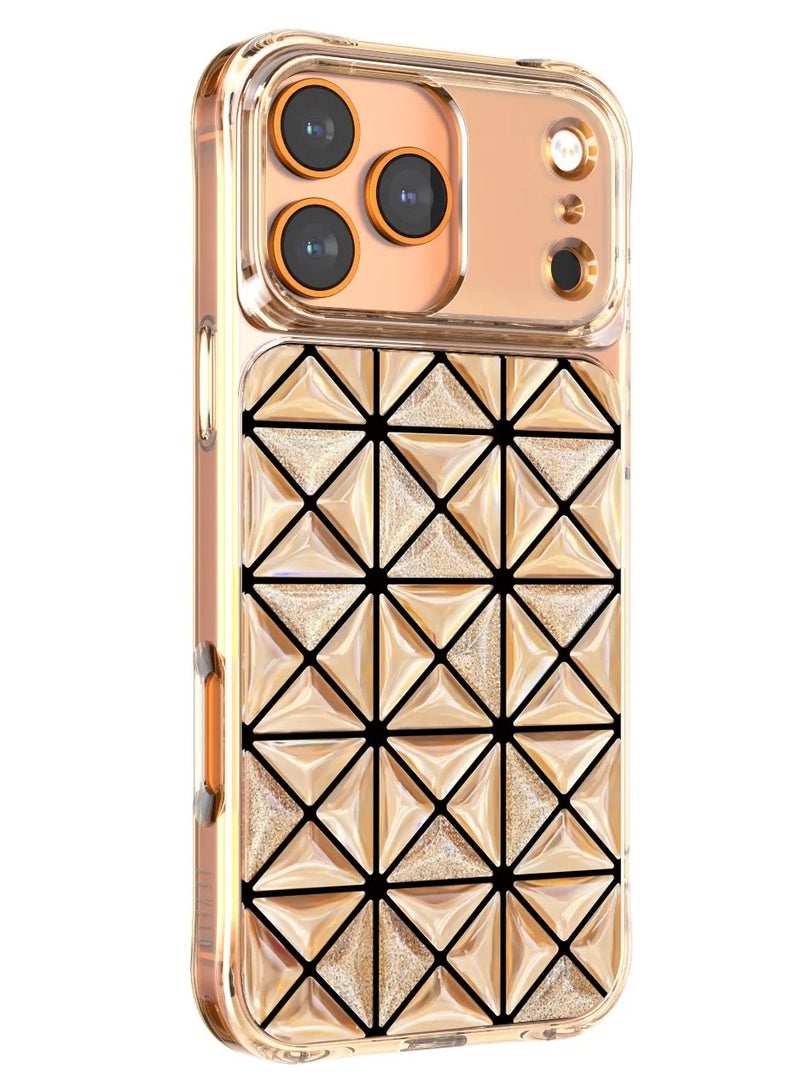 LEVELO iPhone 17 Pro Max Case Hexa 3D IML With Shock-Resistant Bumper & Raised Bezels For Camera And Screen / Ever-Clear Technology / Modern Geometric Pattern / Impact-Resistant Corners Back Cover - Orange - Image 3