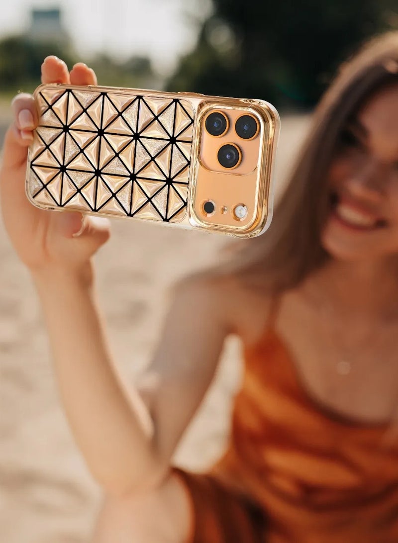 LEVELO iPhone 17 Pro Max Case Hexa 3D IML With Shock-Resistant Bumper & Raised Bezels For Camera And Screen / Ever-Clear Technology / Modern Geometric Pattern / Impact-Resistant Corners Back Cover - Orange - Image 5