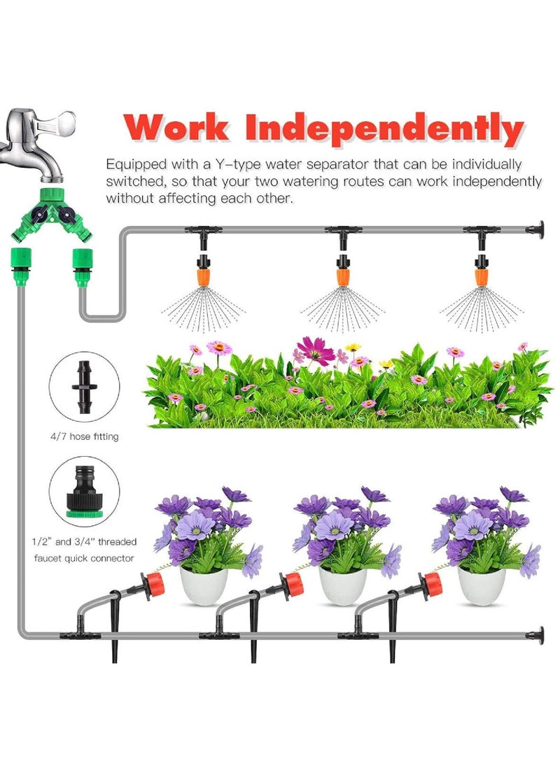 روك بو التلقائي ميكرو قطرة الري مجموعة، 100FT / 30M توفير المياه حديقة الدفيئة الري رش الذاتي الري مجموعات، التلقائي فناء ضباب مصنع نظام الري، للخارج، زهرة، العشب، الحديقة - Image 3