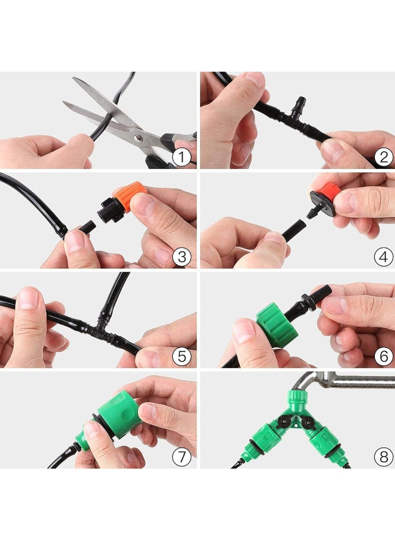 روك بو التلقائي ميكرو قطرة الري مجموعة، 100FT / 30M توفير المياه حديقة الدفيئة الري رش الذاتي الري مجموعات، التلقائي فناء ضباب مصنع نظام الري، للخارج، زهرة، العشب، الحديقة - Image 5