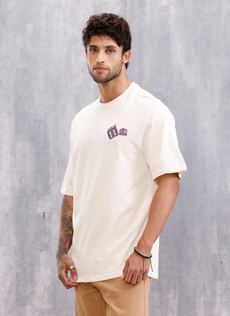 Wrogn Right Game Wrogn Rules Graphic Printed T-Shirt | Beige