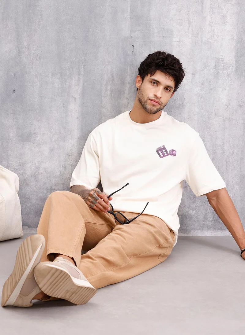 Wrogn Right Game Wrogn Rules Graphic Printed T-Shirt | Beige