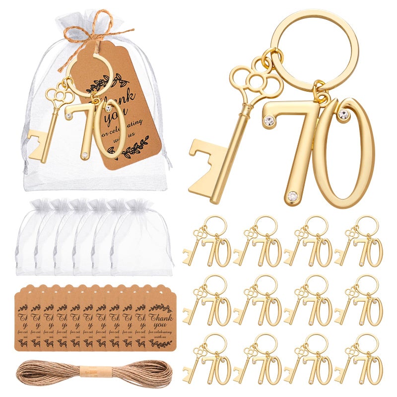 KBDHYY 24Pcs 70th Key Bottle Openers Keychain Bulk 70th Birthday Party Favors 70th Gold Beer Key Chain Ring Bottle Opener 70 Wedding Anniversary Return Gifts Party Decorations or Souvenirs for Guests - Image 2