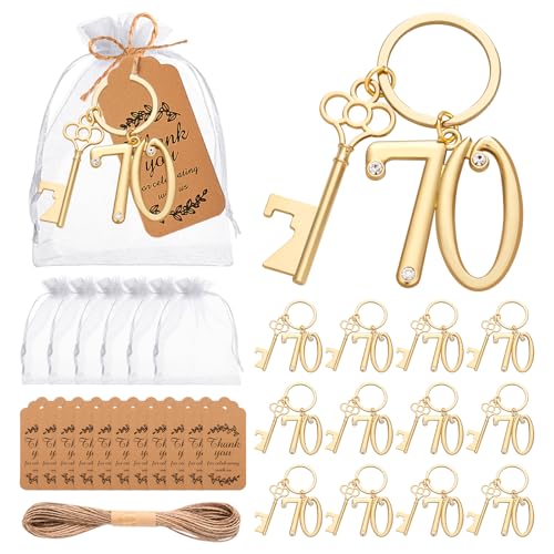 KBDHYY 24Pcs 70th Key Bottle Openers Keychain Bulk 70th Birthday Party Favors 70th Gold Beer Key Chain Ring Bottle Opener 70 Wedding Anniversary Return Gifts Party Decorations or Souvenirs for Guests - Image 1
