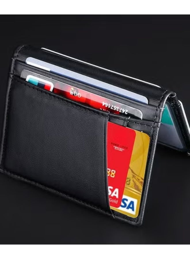 محفظة رجالية جلد طبيعي رفيعة لحمل البطاقات مع حماية RFID وجواز السفر والهوية - Image 4