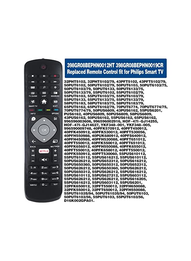 JAJEEK Replacement TV Remote Control for PHILIPS Smart LED TVs 50PUT6103 55PUT6103 32PHT5102 43PFT5102 50PUT6102 50PUT6103 50PUT6133 55PUT6102 55PUT6103 58PUT6183 65PUT6162, for NETFLIX APP HOF16H303GPD24 - Image 5