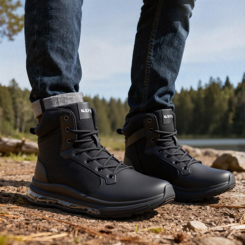 KEFUWU Military Tactical Boots Men 6 Inches Waterproof Lightweight Combat Boots Side-Zip Durable Work Hiking Shoes Cushion Support(9.5 Men,Black) - Image 2
