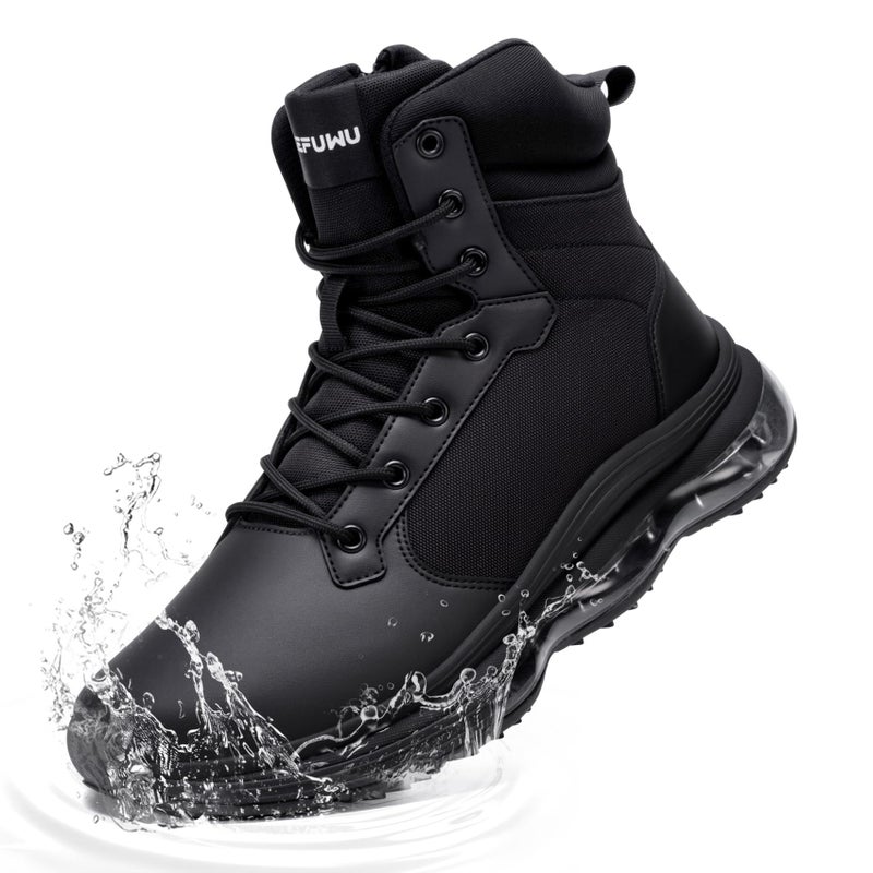 KEFUWU Military Tactical Boots Men 6 Inches Waterproof Lightweight Combat Boots Side-Zip Durable Work Hiking Shoes Cushion Support(9.5 Men,Black) - Image 1