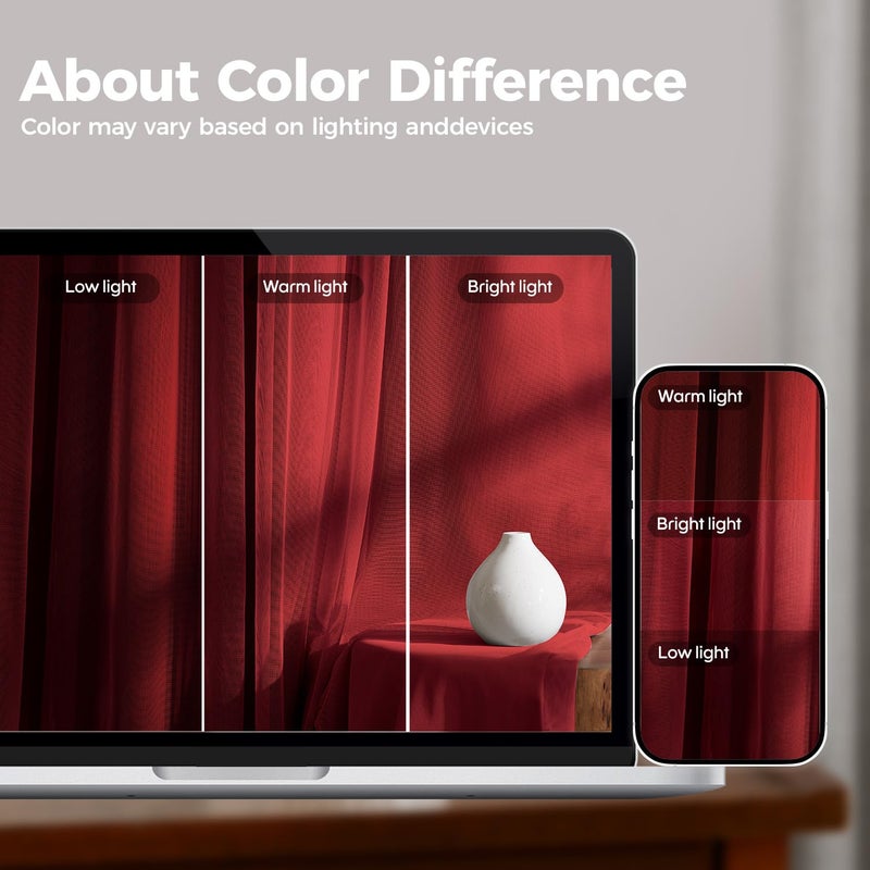 Swandream 100% Blackout Curtains for Bedroom, Double Layer Red Curtains, Black Out Curtain 84 inch Long with Sheer Overlay for Living Room, Room Darkening Window Drapes with Grommet, 52" W x 84" L - Image 5