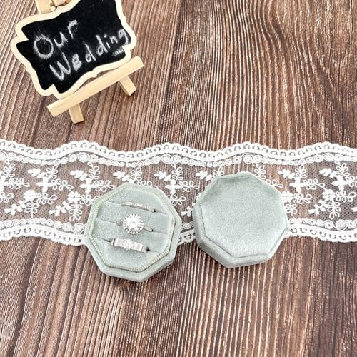 Beatilog Velvet 3 Slots Ring Box Wedding Day - Octagon Premium Handmade Three Rings Slot Bearer Storage for Wedding Ceremony, Proposal, Engagement, Photography (Sage Green) - Image 5