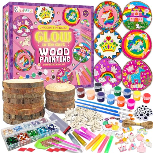 klmars Unicorn Themed Wooden Painting KitGlow in The DarkArts Crafts Gifts for Kids Girls Ages 512Wood Slice Craft Activities Kits Unicorn Art Toys for Kids Christmas Gifts - Image 1