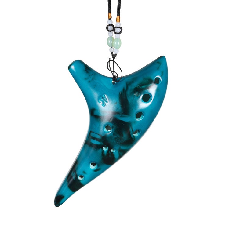 Generic 12-Hole Ceramic Ocarina Alto C Blue Rope Tutorial Protective Bag Wipe 