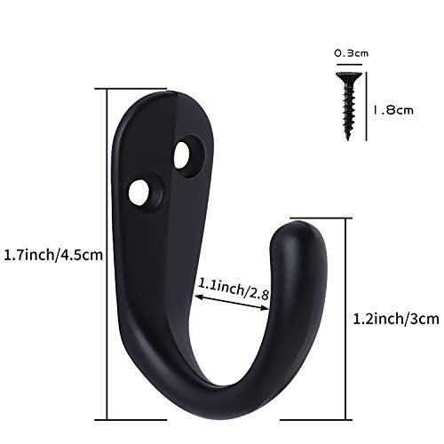 IBosins 15PCS Coat Hooks Wall Mounted Single Prong Robe Hook for Hanging Towel Hooks with 30 Screws for Bags, Hat, Cap, Scarf, Cup (Black) - Image 3