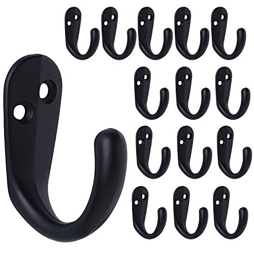 IBosins 15PCS Coat Hooks Wall Mounted Single Prong Robe Hook for Hanging Towel Hooks with 30 Screws for Bags, Hat, Cap, Scarf, Cup (Black) - Image 1