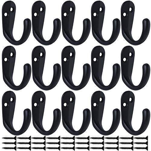 IBosins 15PCS Coat Hooks Wall Mounted Single Prong Robe Hook for Hanging Towel Hooks with 30 Screws for Bags, Hat, Cap, Scarf, Cup (Black) - Image 2