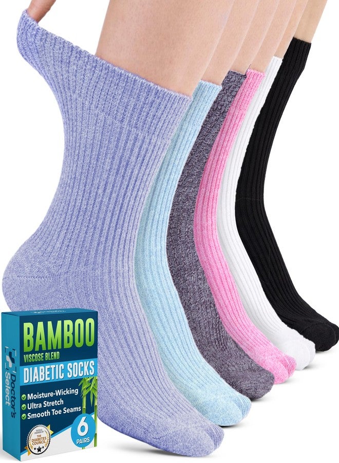 Doctor's Select Viscose Diabetic Socks for Women & Men - 6 Pairs | Smooth Toe Seams, Moisture-Wicking, Viscose Socks Women, Black, White, Light Blue, Lilac, Pink, Purple - Image 1