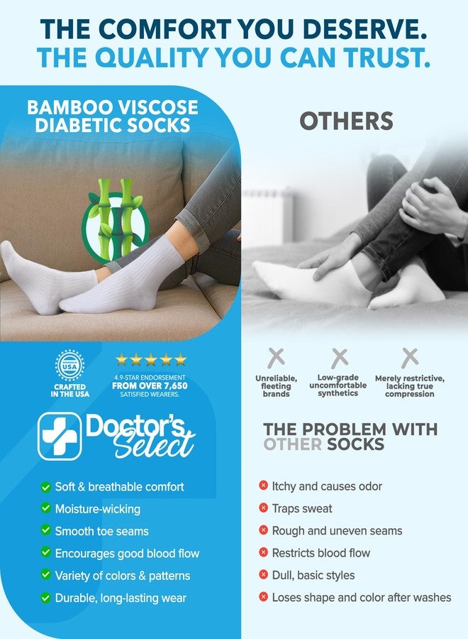 Doctor's Select Viscose Diabetic Socks for Women & Men - 6 Pairs | Smooth Toe Seams, Moisture-Wicking, Viscose Socks Women, Black, White, Light Blue, Lilac, Pink, Purple - Image 3
