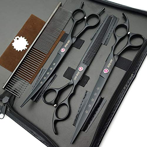 Kingstar 8.0in. Matt Black Professional Pet Grooming Scissors Set,Straight & Thinning & Curved Scissors Set with Comb,Dog Grooming,A559 - Image 2