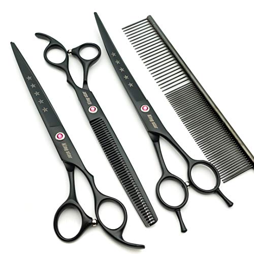 Kingstar 8.0in. Matt Black Professional Pet Grooming Scissors Set,Straight & Thinning & Curved Scissors Set with Comb,Dog Grooming,A559 - Image 3