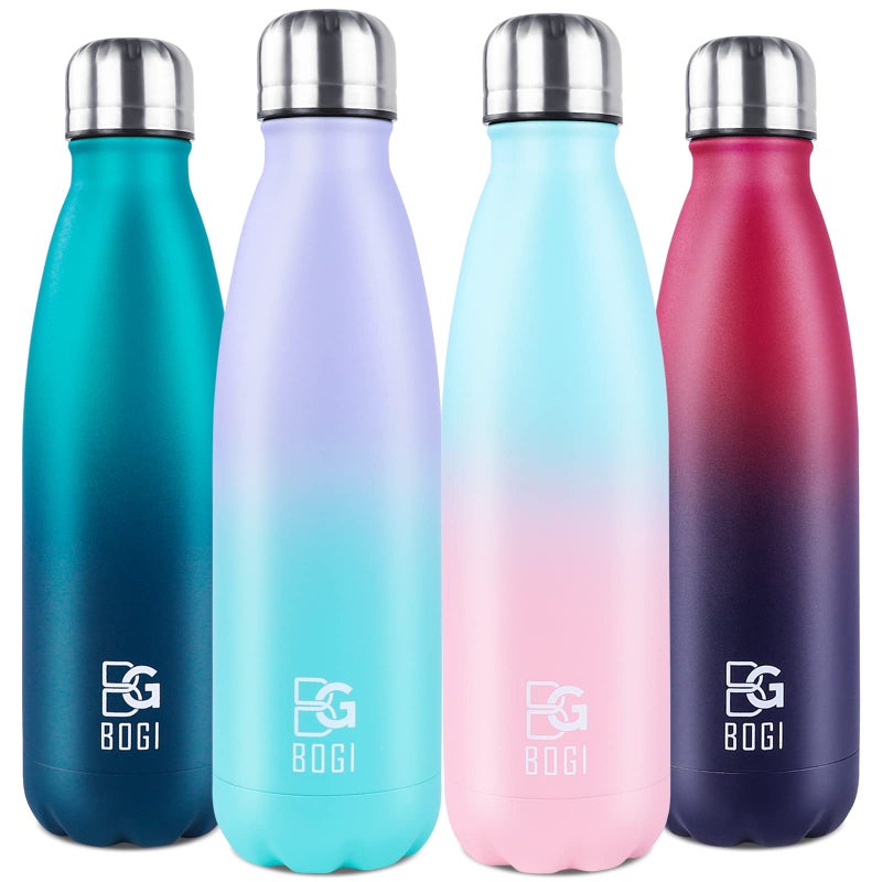 BOGI Insulated Water Bottle  17oz Stainless Steel Water Bottles  Leak Proof Sports Metal Water Bottles Keep Cold for 24 Hours and Hot for 12 Hours BPA Free kids water bottle for School (Purple Mint) - Image 1