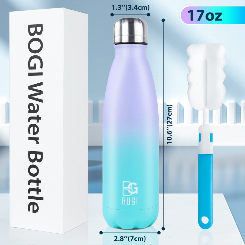 BOGI Insulated Water Bottle  17oz Stainless Steel Water Bottles  Leak Proof Sports Metal Water Bottles Keep Cold for 24 Hours and Hot for 12 Hours BPA Free kids water bottle for School (Purple Mint) - Image 2