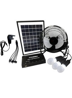 Stargold Solar Lighting System 6W 3 LED Bulbs Solar Panel with 5W Fan 5 in 1 Charging Cable Control Box with Built-in Battery  - Image 1
