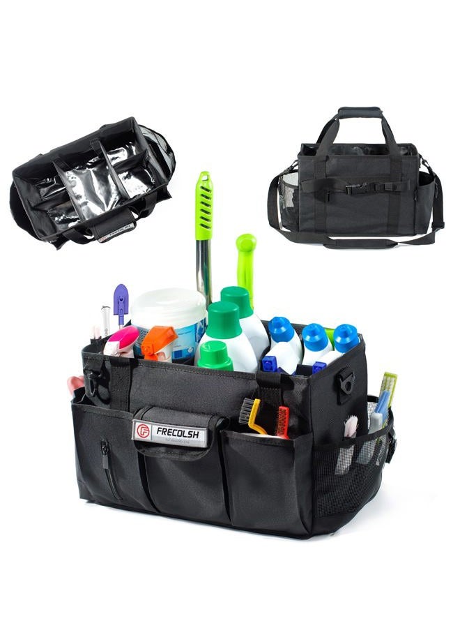 FRECOLSH Professional Cleaning Caddy Organizer with 5 Compartments, Wearable Cleaning Bag for Housekeepers, Black - Image 1