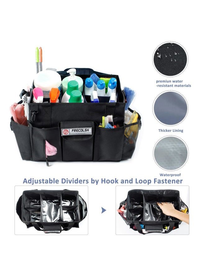 FRECOLSH Professional Cleaning Caddy Organizer with 5 Compartments, Wearable Cleaning Bag for Housekeepers, Black - Image 2